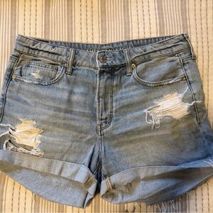 American Eagle Outfitters Light Blue Distressed Rolled Hem Jean Shorts